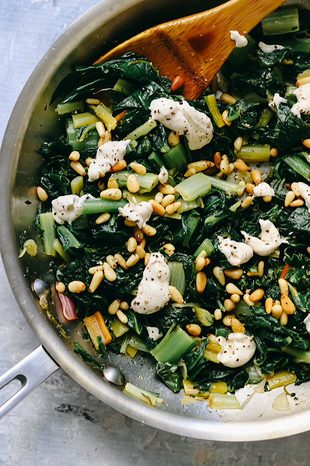 Swiss Chard With Buttered Pine Nuts Tahini And Yogurt Joanne Eats Well With Others