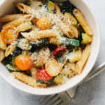 Whole Wheat Pasta and Summer Squash with Tomatoes, Basil, and Pine Nuts