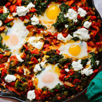 Sweet Roasted Pepper, Kale, and Goat Cheese Shakshuka