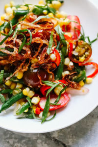Thai Charred Corn Succotash Salad with Crispy Shallots
