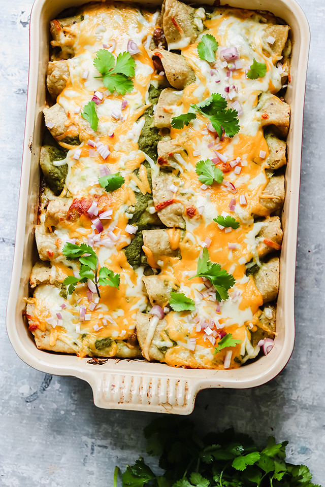 Vegetarian Salsa Verde Bean And Cheese Enchiladas Joanne Eats Well With Others