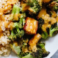 Crispy Roasted Tofu and Broccoli with Sesame-Peanut Pesto