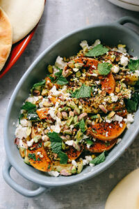 Roasted Butternut Squash and Zucchini with Whipped Feta and Pistachios