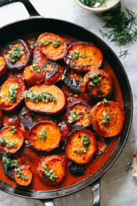 Roasted Sweet Potatoes in Tomato, Lime, and Cardamom Sauce