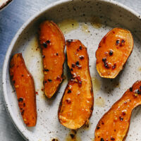 Roasted Sweet Potatoes with Hot Honey Browned Butter
