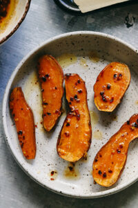 Roasted Sweet Potatoes with Hot Honey Browned Butter