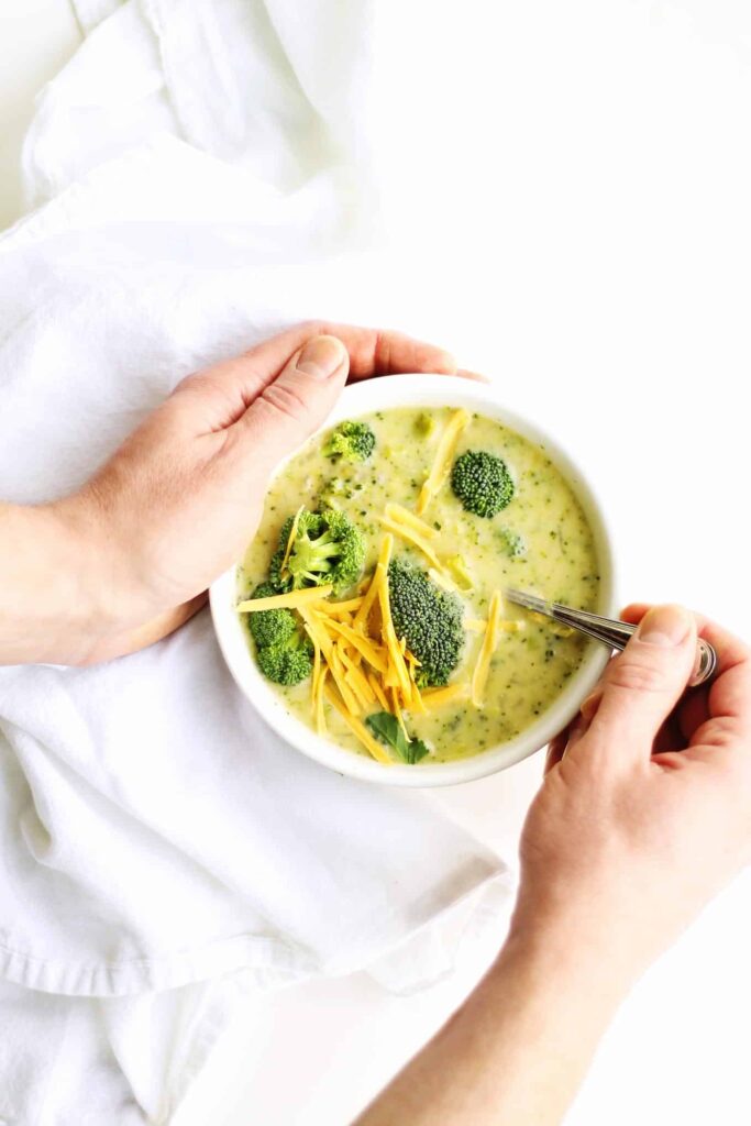 A bowl of Broccoli cheddar soup