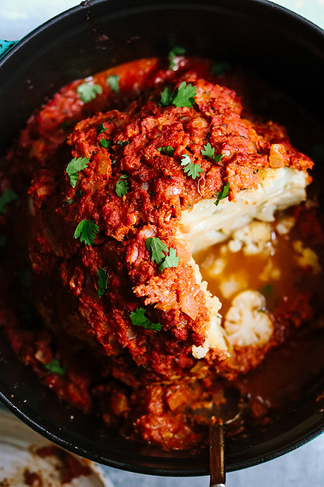 Whole Roasted Cauliflower with Spicy Tomato Masala Sauce Joanne Eats Well With Others