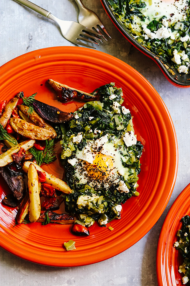 Baked Eggs with Spinach, Leeks, and Feta - Joanne Eats Well With Others