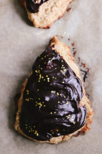Banana Bread Scones with Chocolate Tahini Frosting