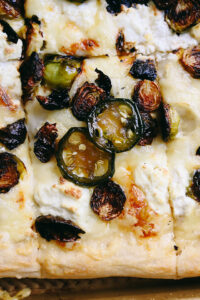 Roasted Brussels Sprout, Ricotta, and Jalapeno Honey Pizza