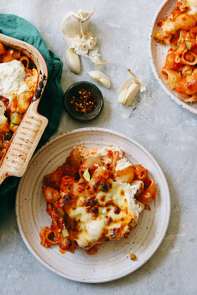 Cheesy Baked Zucchini Pasta al Pomodoro - Joanne Eats Well With Others