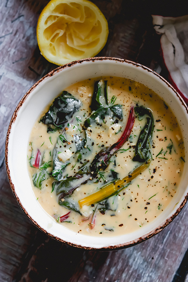 Vegetarian Greek Avgolemono Soup with Rice and Greens - Joanne Eats ...