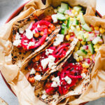 Chickpea Tinga Tacos with Hibiscus-Pickled Onions and Queso Fresco