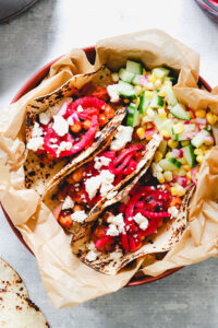 Chickpea Tinga Tacos with Hibiscus-Pickled Onions and Queso Fresco