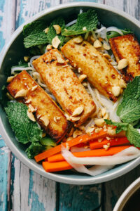 Rice Noodle Salad Bowls with Sriracha Tofu and Quick-Pickles