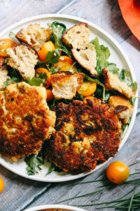 Crispy White Bean, Zucchini, and Harissa Fritters