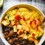 Skillet Black Beans with Nectarine Salsa and Yellow Rice