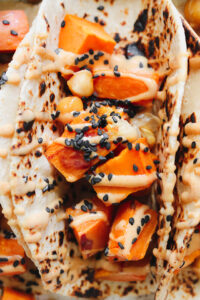 Roasted Sweet Potato and Chickpea Tacos with Spicy Sriracha Hoisin Mayo