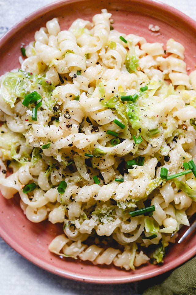 Brussels Sprouts Pasta with Parmesan Cream Sauce