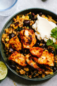 Spicy Mexican Halloumi and Black Bean Bowls with Honey-Lime Vinaigrette