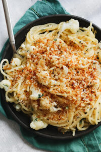 Spaghetti with Cauliflower, Mascarpone, and Crispy Parmesan Breadcrumbs