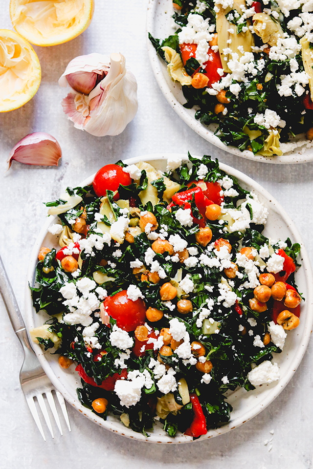 Vegetarian Antipasto Salad with Crispy Chickpeas, Kale, and Feta ...