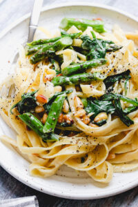 Fettuccine with Asparagus and Brown Buttered Pine Nuts