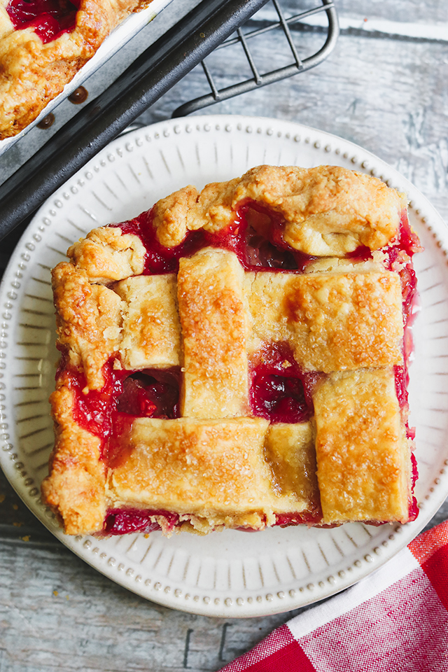 Lattice-Topped Raspberry Rhubarb Slab Pie